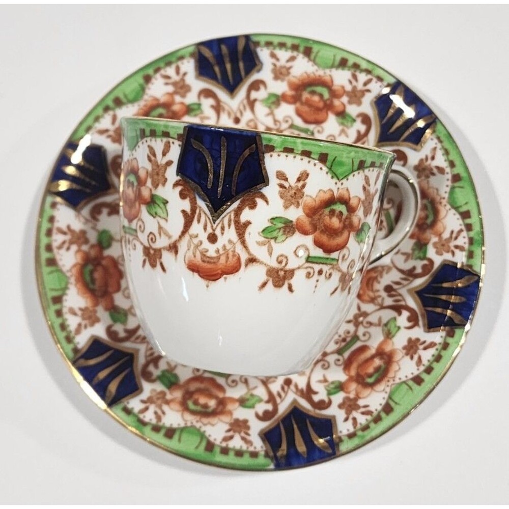 Vintage Collingwoods Bone China Floral Blue Gold Trim Teacup Saucer England